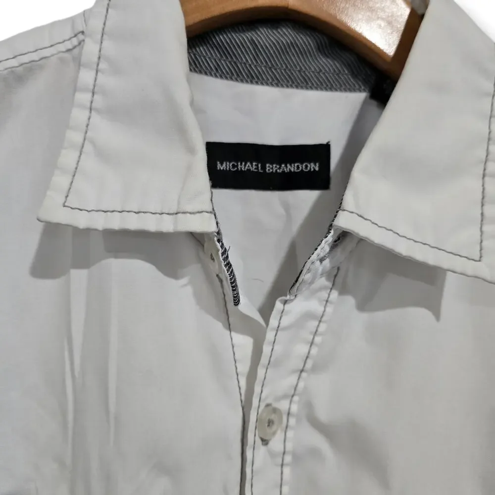 Michael Brandon Men's White Short Sleeve Button Down Shirt Size Medium